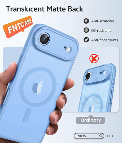 FNTCASE for iPhone Air Case: [Compatible with Magsafe] Translucent Matte Cases with [Full Camera Protection] [Screen Protector] Military Grade Shockproof Protective Phone Cover - Light Blue