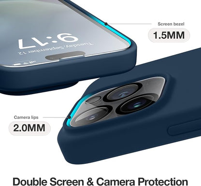 GONEZ for iPhone 14 Pro Case, Compatible with Magsafe, with Screen Protector + Camera Lens Protector, Soft Anti-Scratch Microfiber Lining, Shockproof Liquid Silicone Phone Cover, Dark Blue