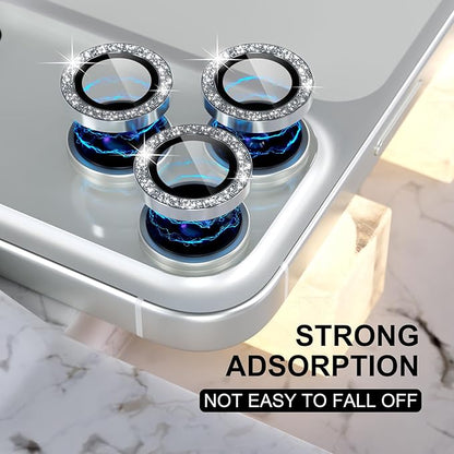 Choiche Compatible for iPhone 17 Pro/iPhone 17 Pro Max Camera Lens Protector Bling, 9H Tempered Glass Camera Cover Screen Protector Metal Ring Decoration Accessories (Glitter-Silver)