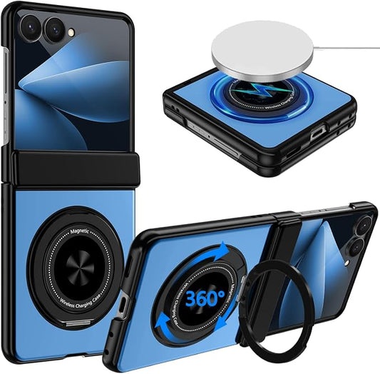 Hekodonk for Galaxy Z Flip 8 Case with 360 Rotatable Stand,[Compatible with MagSafe][Front Screen Protector],Magnetic Ring Holder with Hinge Protective Case for Samsung Z Flip 8,Blue
