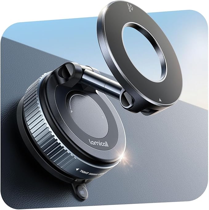 Lamicall Car Phone Holder - [70 LBS Strongest Suction] for Magsafe Car Mount, 360° Adjustable Suction Cup Phone Mount Dashboard Windshield Vacuum Magnetic Phone Holder for Car fit iPhone 17Pro Max Kit