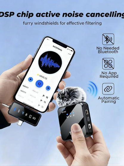 3 in 1 Mini Wireless Lavalier Microphone for iPhone/Android/Camera,328ft Transmission, 18H Battery Life, Noise Reduction Lapel Mic for Record Interview, Vlogs, YouTube, Tiktok