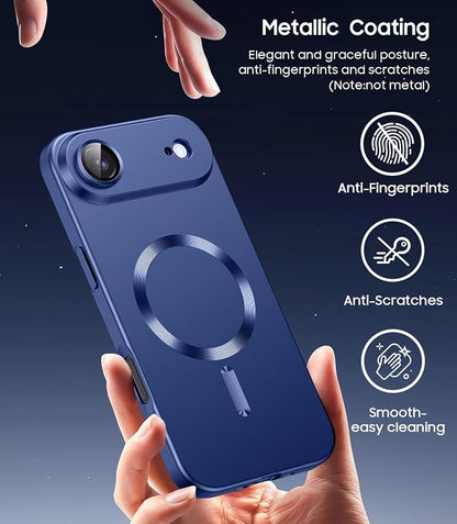 Magnetic for iPhone Air Case, Compatible with MagSafe, Built-in Camera Lens Protector, Slim Thin Soft Silicone Bumper Shockproof Metallic Luster Phone Case for iPhone 17 Air (Blue)