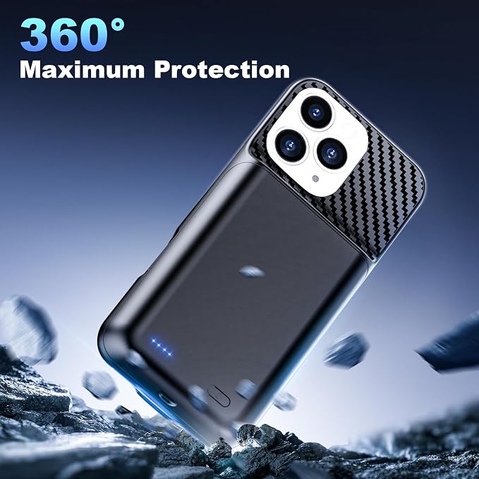 Battery Case for iPhone 16 Pro Max (6.9 inch), 2026 Upgraded High Capacity 13800mAh Battery Pack Rechargeable Charger External Charging Case with Tempered Glass Screen Protector Black