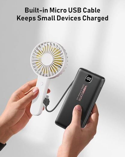 Portable Charger Power Bank Built in Cables and Wall Plug, 10000mAh iPhone Battery Pack Fast Charging, USB C External Slim Power Bank, Travel Essentials Compatible with iPhone 17 16 15 14 iPad, Black