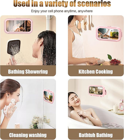 360° Rotatable Retractable Adjustable Shower Phone Case Holder,Anti-fog HD & sensitive screen ,Wall Mounted Phone Holder for Bathroom Mirror Bathtub Kitchen,Shower Accessories for 4-7" Phones (pink)