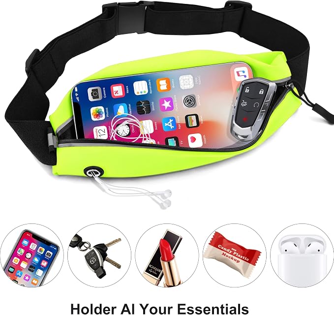 Slim Running Belt For Men and Women Waist Fanny Pack Phone Holder Pouch Bag Reflective Zipper Pocket Workout Cycling Fitness Kelly Green