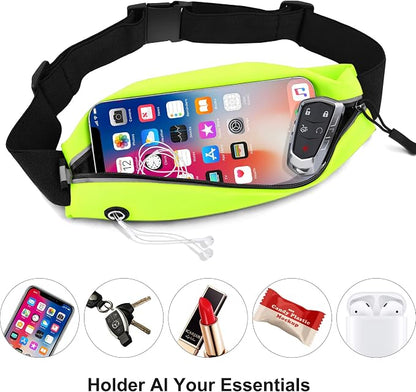 Slim Running Belt For Men and Women Waist Fanny Pack Phone Holder Pouch Bag Reflective Zipper Pocket Workout Cycling Fitness Kelly Green
