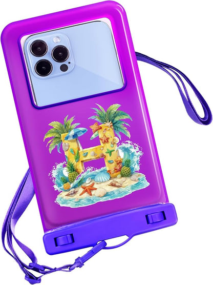 Personalized Initial Waterproof Phone Pouch Case - IPX8 Cellphone Dry Bag with Lanyard for iPhone 16/15/14/13/12 Pro Max (6.1–6.9"), Beach & Cruise Ship Essentials with Monogrammed Design (Purple, H)