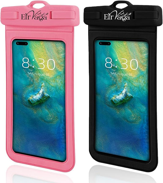 2 Pack IPX8 Waterproof Phone Pouch for iPhone 16/15/14/13 Pro Max Plus (7.2 Inch) - Swimming, Diving, Snorkeling, Snowproof - Touchscreen Friendly Underwater Photography Dry Bag (Black&Pink)
