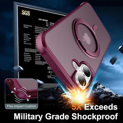 360° Magnetic Swivel Ring for iPhone 16 case, Built-in Metal Stand and Ring Holder, Magsafe Compatible, Military Grade Protection, Shock and Vibration Resistant - Wine Red
