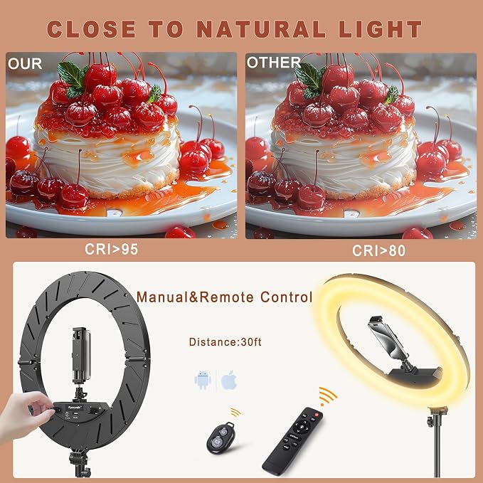 Ring Light 18" with Stand, 55w 6700K LED Light,63" Tripod,Multi-Angle Adjustable Phone Stand, for iPhone and Android Phones, CRI95, Suitable for YouTube, TikTok, Selfies (Black, 18")