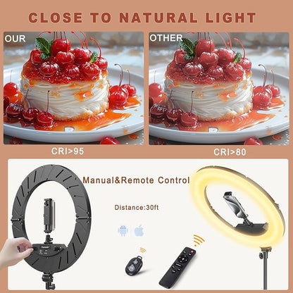 Ring Light 18" with Stand, 55w 6700K LED Light,63" Tripod,Multi-Angle Adjustable Phone Stand, for iPhone and Android Phones, CRI95, Suitable for YouTube, TikTok, Selfies (Black, 18")