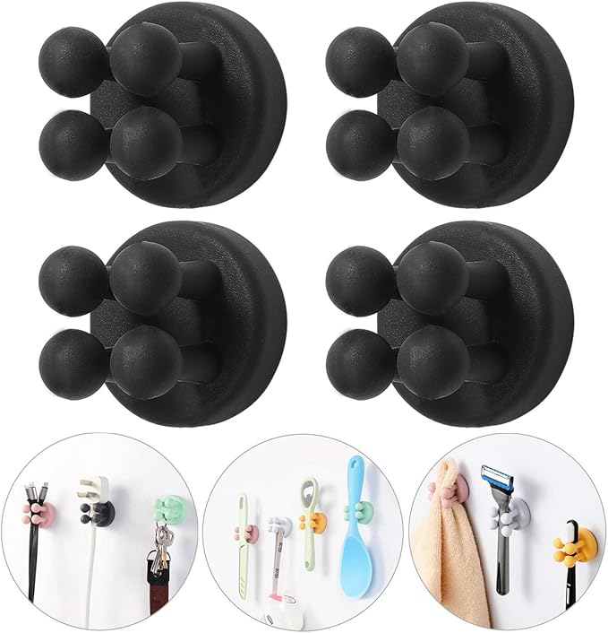 iBetterLife Razor Holder for Shower Hooks – 4Pcs Self Adhesive Wall Mounted Single Hook for Hanging Toothbrush, Functional Waterproof Utility Plug Holder for Bathroom Kitchen Living Room Office