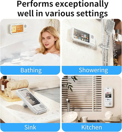 Shower Phone Holder Waterproof with Speaker Hole,360° Rotatable Shower Phone Case Holder,Anti Fog Phone Stand Mount for Bathroom Bathtub Kitchen Wall Mirror,for 4-7" iPhone 17 16 S25 Ultra