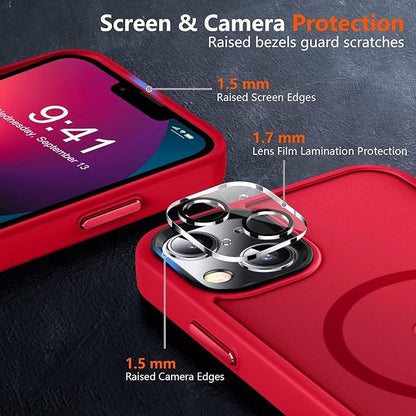 MOCCA Strong Magnetic for iPhone 13 Case, [Compatible with Magsafe][Screen Protector+Camera Lens Protector] Translucent Matte Back Slim Shockproof Case for iPhone 13 Phone Case 6.1", Red