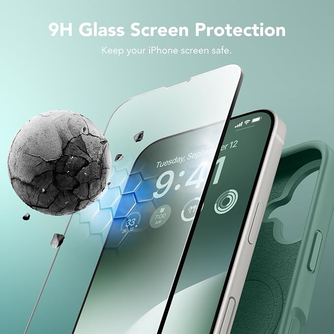 GONEZ Magnetic for iPhone 16 Case, Compatible with MagSafe, [Screen Protector + Camera Lens Protector], Liquid Silicone Shockproof Protective Phone Case for iPhone 16 6.1", Midnight Green