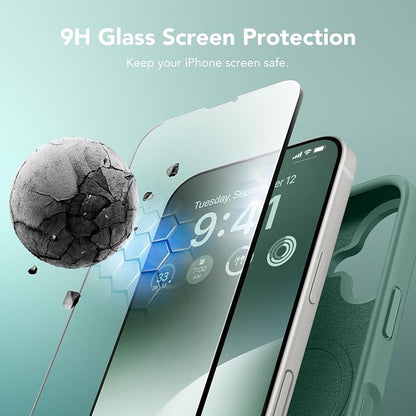 GONEZ Magnetic for iPhone 16 Case, Compatible with MagSafe, [Screen Protector + Camera Lens Protector], Liquid Silicone Shockproof Protective Phone Case for iPhone 16 6.1", Midnight Green
