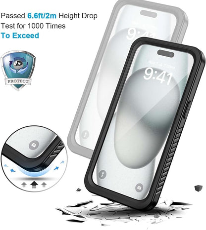 Lanhiem for iPhone 15 Plus Case, IP68 Waterproof Dustproof Shockproof Cases with Built-in Screen Protector, 360 Full Body Protective Phone Case for iPhone 15 Plus - 6.7 inch (Black)