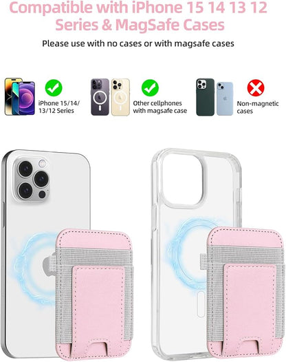 For Magsafe Wallet, Strongest Magnetic Wallet for iPhone 17/16/15/14/13/12 Series, for Magsafe Card Holder with 2 Card Slots, Magnetic Card Holder, RFID Blocking, Vegan Leather, Fit 7 Cards, Pink