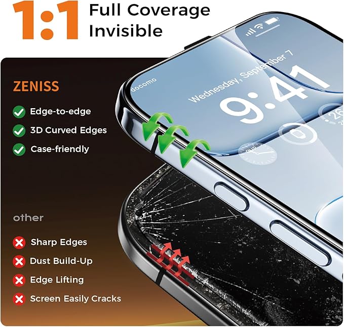 NeverBreak 9H+ Hardness for iPhone Air Screen Protector 12FT Military Grade Protection (Scratch, Shatter, Drop Resistance) Tempered Glass Full Edge Coverage 6.5" 2025, 2 Pack with De-Bubble Card