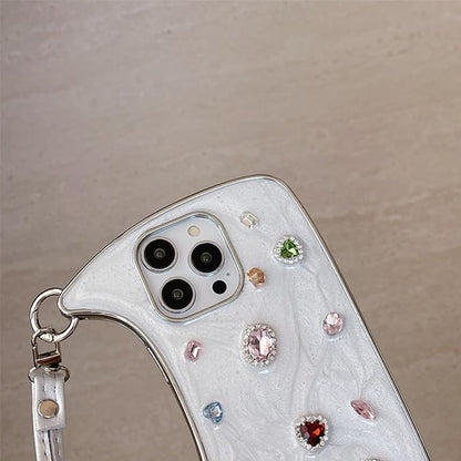 Ethereal Gemstone Aura Handbag for iPhone Case, 3D Cute Luxury Bling Diamond Crystal Rhinestone Handbag Phone Case for iPhone 17/16/15 Pro Max (14promax,White)