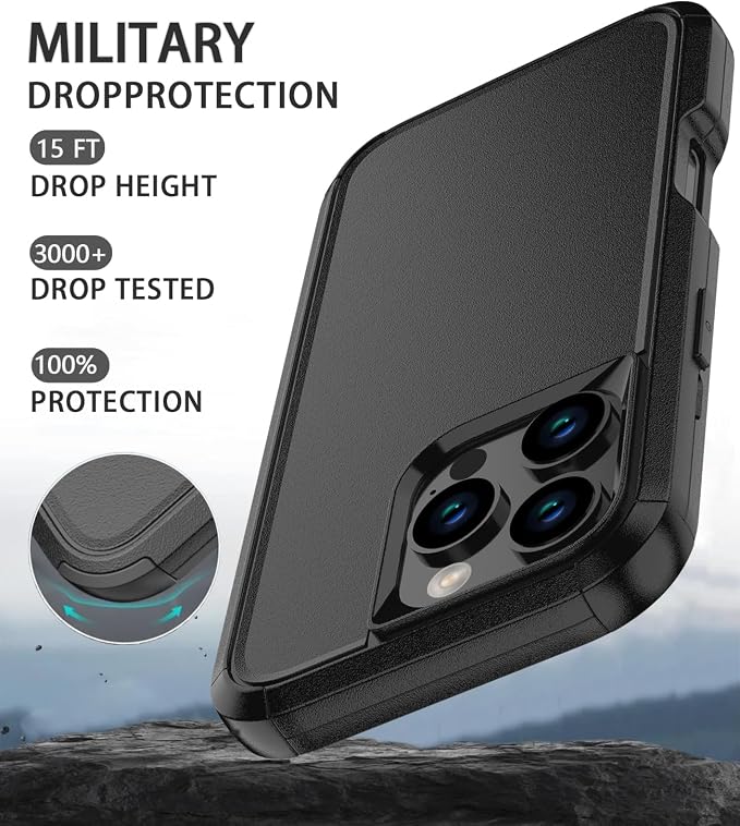 for iPhone 16 Pro Max Case [Shockproof] [Dropproof] [with Screen Protector ] Heavy Duty Protection Phone Case Cover for iPhone 16 Promax- Black