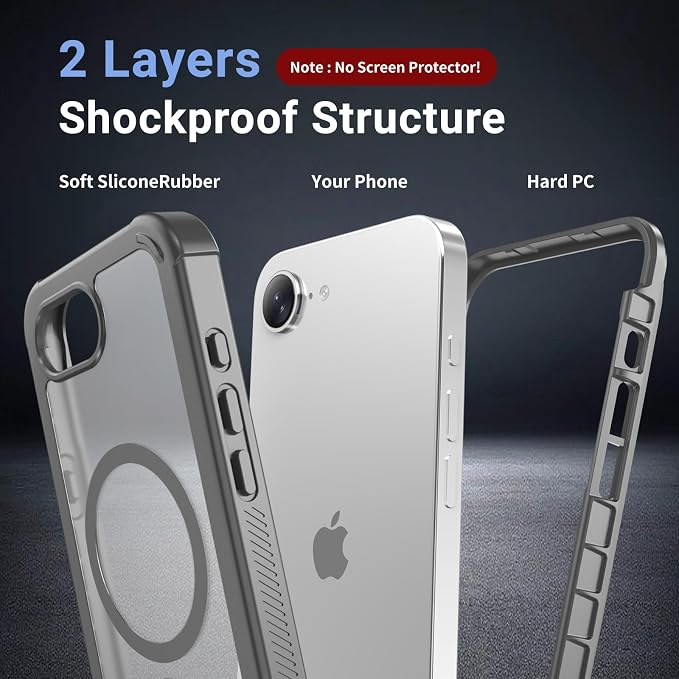 jaroco Magnetic for iPhone 17e Case& iPhone 16e Case, [Compatible with MagSafe][Military Grade Drop Protection][Heavy Duty Protection][Non-Slip][Shockproof] 2-Layer Bumper Phone Case 6.1''-Gray