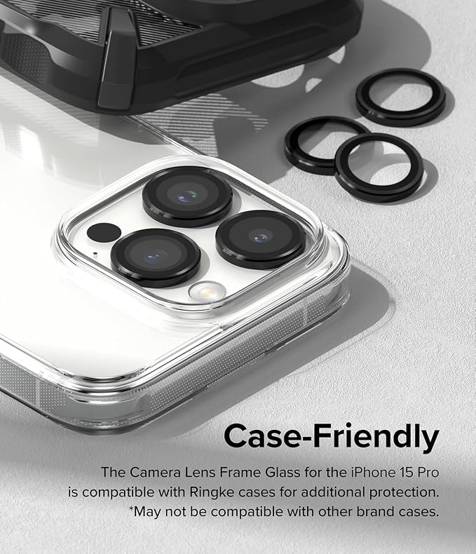 Ringke Camera Lens Frame Glass [Individual Lens Covers] Compatible with iPhone 15 Pro Camera Lens Protector, Tempered Glass Covers and Aluminum Alloy Frames - Black