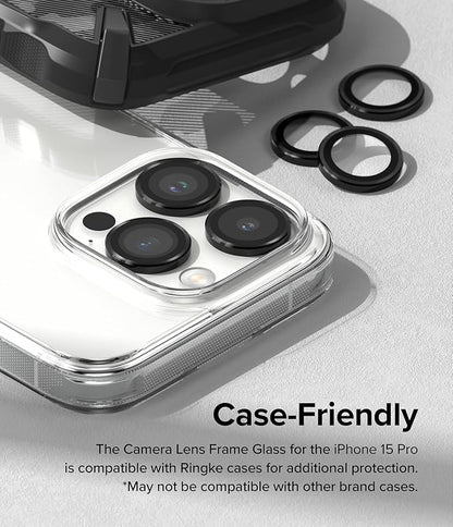 Ringke Camera Lens Frame Glass [Individual Lens Covers] Compatible with iPhone 15 Pro Camera Lens Protector, Tempered Glass Covers and Aluminum Alloy Frames - Black