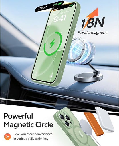 FNTCASE for iPhone 13 Pro Max Case, Fit for Magsafe, Full Camera Protection | Translucent Matte Magnetic Phone Back, 14FT Military Grade Drop Proof, Slim Shockproof Protective Cover, Light Moss