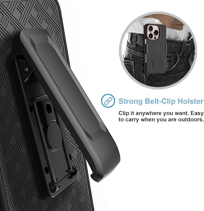 Fingic for iPhone 16 Pro Case with Belt Clip Holster Case Slim Combo Shell with Kickstand Swivel Holster Rugged Shockproof Antiscratch Full Body Protective Case for iPhone 16 Pro,6.3 inch,2024,Black