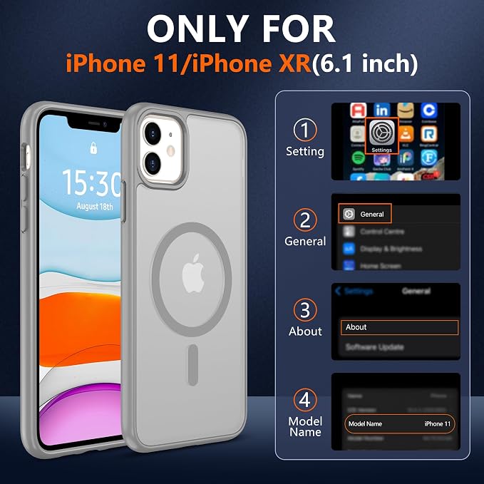 Pilaru for iPhone 11 Case & iPhone XR Case [Compatible with Magsafe] Translucent Matte Magnetic Case with Screen Protector,SlimThin Shockproof Protective Cover for iPhone 11 & iPhone XR-Gray