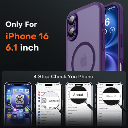 TOCOL for Phone 16 Case, Compatible with Magsafe Charger, Full Camera Protection, Drop Protection, Translucent Matte Phone Case for iPhone 16 6.1 inch (Midnight Purple)