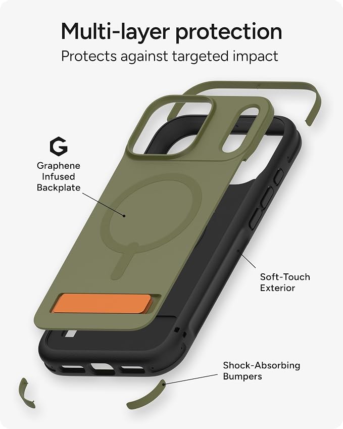 ZAGG Sedona Snap Case with Kickstand for iPhone Air - Green Sea Kelp, Drop Protection (13ft/4m), Multi-Layer Protection, with Camera Button, MagSafe Phone Case with Impact-Absorbing Bumpers