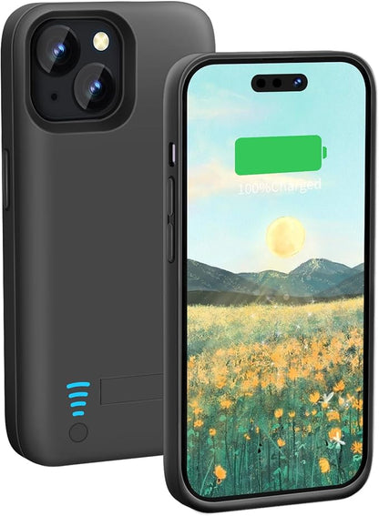 Battery Case for iPhone 15, 5000mAh Rechargeable Extended Battery Charging/Charger Case, Add 100% Extra Juice (6.1 inch) Black