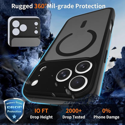 Magnetic iPhone Case Compatible with MagSafe, Shockproof Translucent Matte Phone Case for iPhone 17 Pro Max, iPhone 17 Pro, Anti-Fingerprint, Oil Resistant, Stain Resistant(Black, iPhone 17 Pro Max)