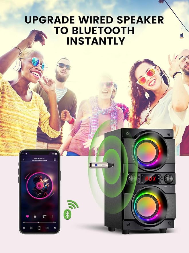 Aux Bluetooth 5.4 Adapter, Wireless Audio Receiver for Car Home Stereo Speaker, Music Streaming, Handsfree Calls, 6 Hours Playback, 1 Piece