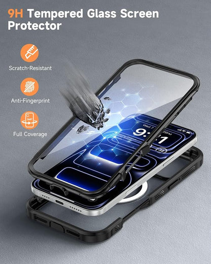 seacosmo for iPhone 17 Pro Max Case, Full Body Bumper with Built-in 9H Tempered Glass Screen and Camera Lens Protector, Compatible with MagSafe, Shockproof 17 Pro Max Phone Case, 6.9", Black