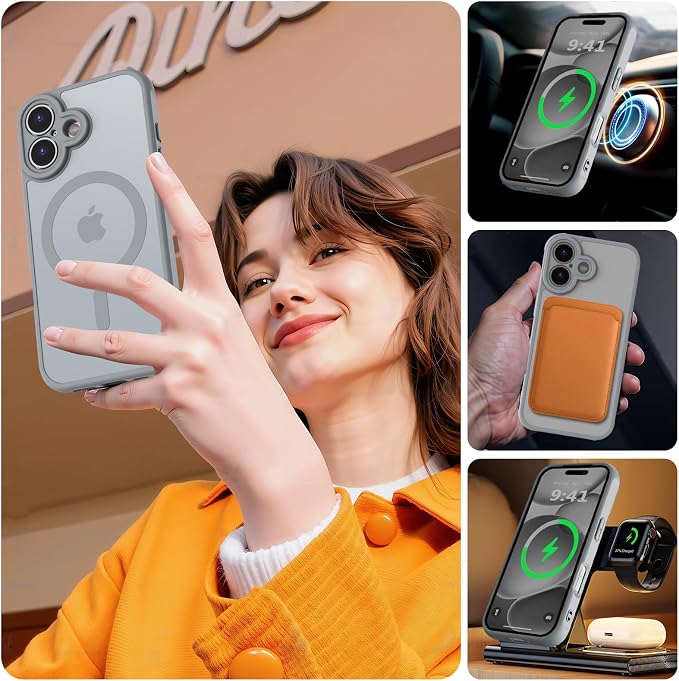 MOCCA Magnetic for iPhone 17 Case, (Compatible with Magsafe) (16FT Military Grade Protection) Full Camera Protection Anti-Fingerprint Slim Translucent Matte Phone Cover 6.3",Titanium Gray