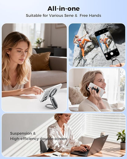 [2026 Upgraded] SUPERONE MagSafe Phone Grip for MagSafe with Finger Strap, Removable Gym Magnetic Phone Grip with Two-Sided Magnets, Mag Safe Grip Kickstand Loop for iPhone 17/16/15/14/13/12 Series