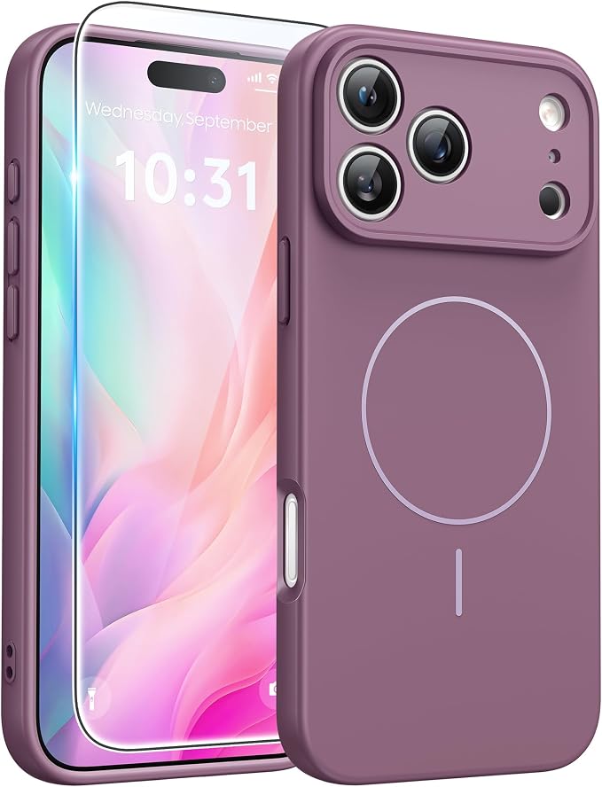 FNTCASE for iPhone 17 Pro Max Case: [Compatible with Magsafe] Integrated Silicone Phone Cases with [Full Camera Protection] [Screen Protector] Military Grade Shockproof Protective Cover - Full Purple