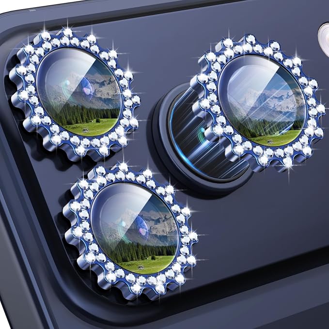 Xfilm for iPhone 17 Pro / 17 Pro Max Camera Lens Protector Gear Bling Diamond, Individual Metal with 9H Hardness, Scratch-Proof Camera Screen Protector, Stylish Accessories, Case Friendly (Blue)