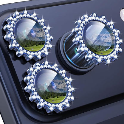Xfilm for iPhone 17 Pro / 17 Pro Max Camera Lens Protector Gear Bling Diamond, Individual Metal with 9H Hardness, Scratch-Proof Camera Screen Protector, Stylish Accessories, Case Friendly (Blue)