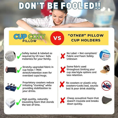 The Original Cup Cozy Pillow Gray-As Seen on TV-The World's Best Couch/Bed/Car Cup Holder for Drinks/Snacks/Remotes! (Brown, 5 Hole)