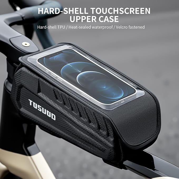Waterproof Bike Frame Bag - [2026 Quick Zipper] Bike Phone Bag with 1.8L Capacity, Bicycle Top Tube Bag, Bike Phone Mount Holder, Cycling Pouch, Bike Accessories for Phones up to 7"