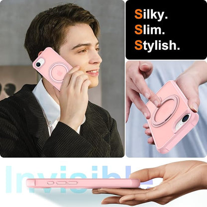 360° Magnetic Swivel Ring for iPhone 16E & 17E Case, Built-in Metal Stand and Ring Holder, Magsafe Compatible, Military Grade Protection, Shock and Vibration Resistant - Pink