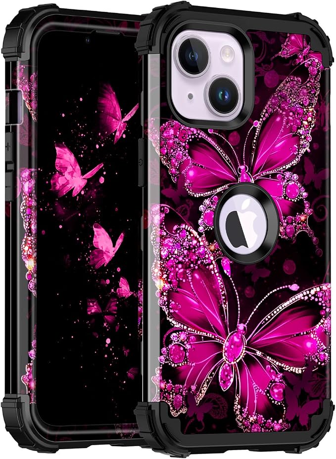 Casetego for iPhone 13 Case,iPhone 14 Case,Three Layer Heavy Duty Sturdy Shockproof Protection Full Rugged Hard PC+Soft TPU Bumper Protective Girls Case for Apple iPhone 13/14 6.1 inch,Dark