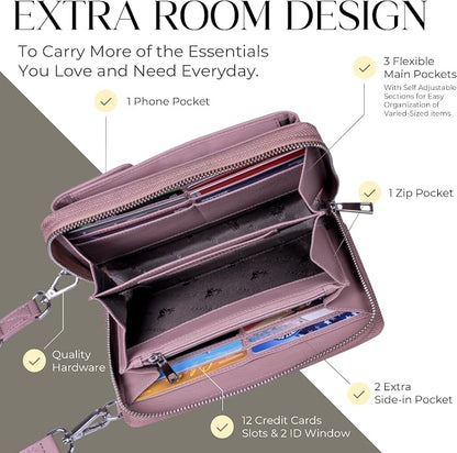 BULL GUARD Crossbody Leather Wallet Phone Purse, Anti Theft and RFID Blocking, Elegant Design for Travel