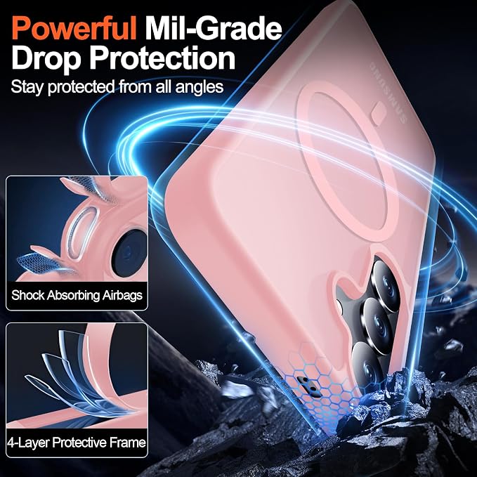 MOZOTER for Samsung Galaxy S25 Case with Magnetic,[Compatible with MagSafe][15Ft Military Dropproof][2*Screen Protector] Translucent Matte Anti-Slip Back Slim Shockproof Case for S25,6.2"(Pink)